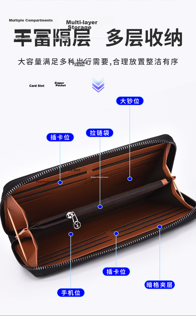 PLAYBOY Men's Long Wallet Large Capacity Zipper Card Holder Business Clutch Handbag Gift for Birthday 1