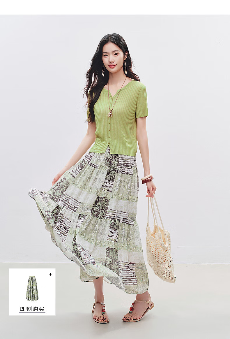 Yixiang Liying Solid Color Short Sleeve Linen Knitwear Women's New Soft Skin-Friendly Shoulder Fitting Top Milk Almond Beige L 31