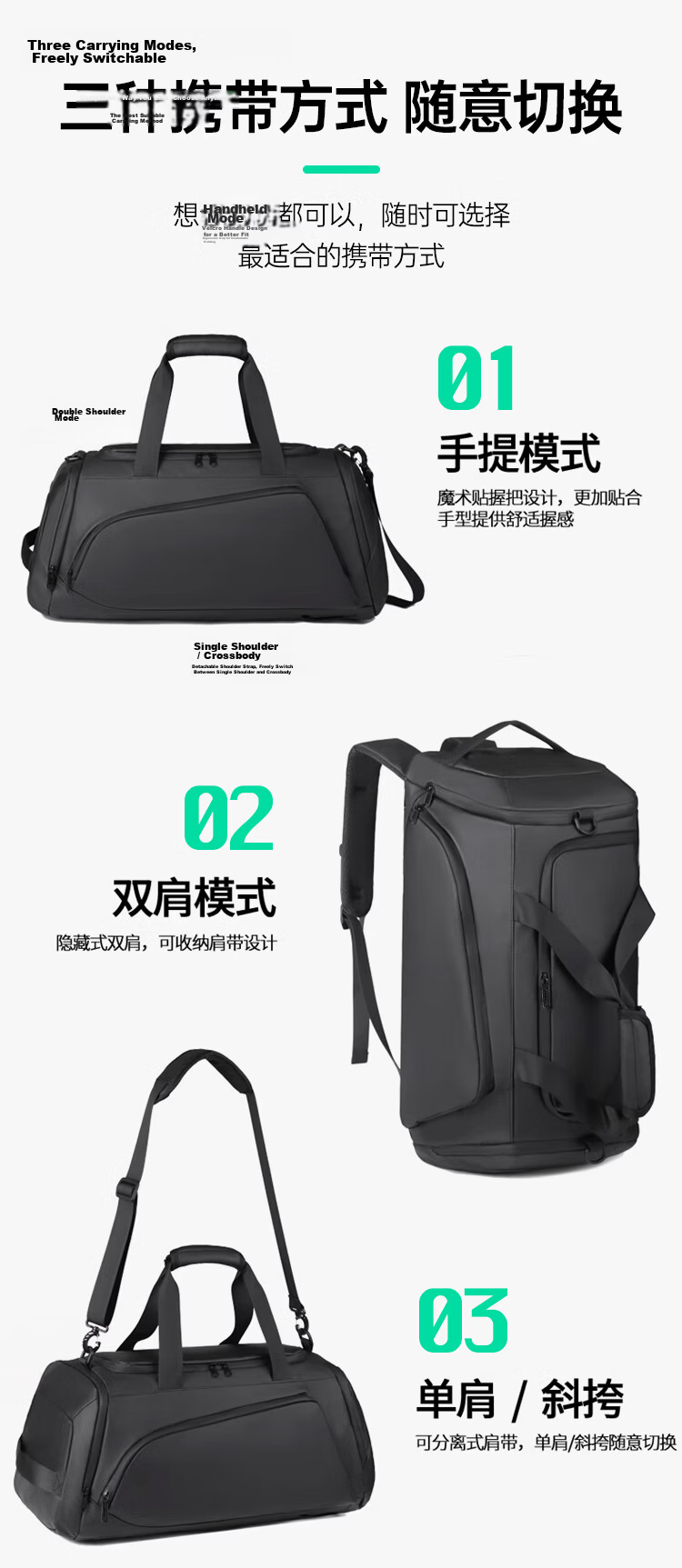 Banjeni Large Capacity Travel Backpack for Men and Women, Luggage Sleeve, Maternity Bag, Business Trip, Gym, Handheld and Crossbody Bag 12