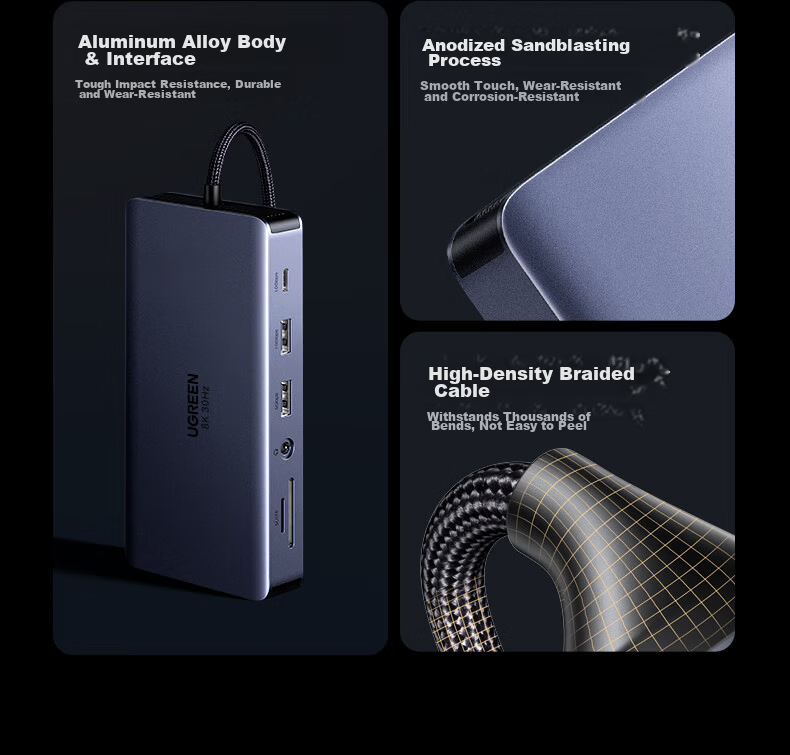 UGREEN Type-C 3.2 Dual HDMI Triple-Screen Display Docking Station USB-C Compatible Thunderbolt 4/5 Expansion Dock 10G Multi-Functional Adapter 4K60Hz Multi-Screen Extension Suitable for Huawei Computers 32