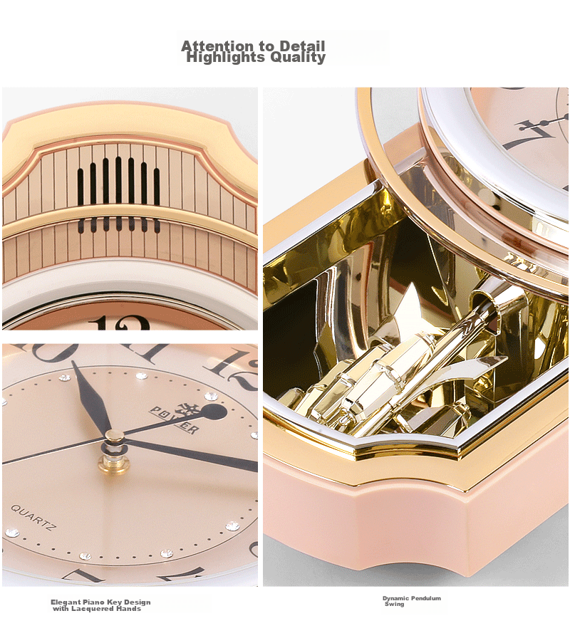POWER Bawang Living Room Clock Hourly Music Chime Wall Clock Luxury Quartz Clock 43cm 6773ARMKS 12