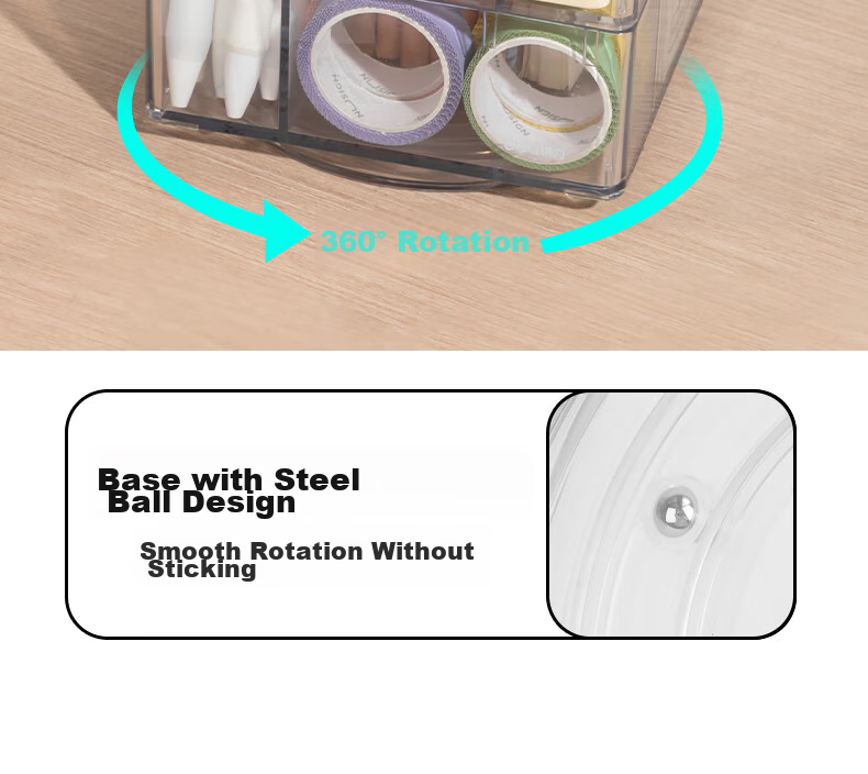 Deli Creative Rotating Pen Holder Simple Multifunctional Large Capacity Desk Organizer Storage Box Transparent PK200 6