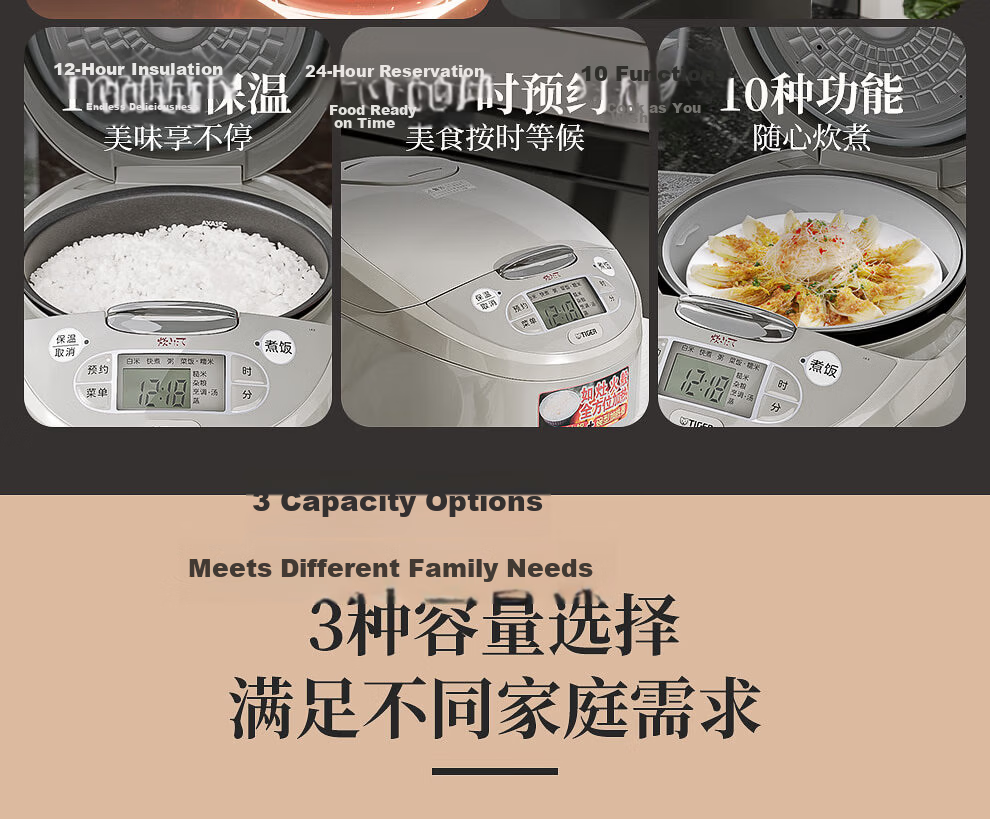 TIGER Rice Cooker, Multifunctional Smart Microcomputer, Programmable Timer Rice Cooker, Non-Stick Home Rice Cooker for 3-4 People, 4L JAX-C15C 4