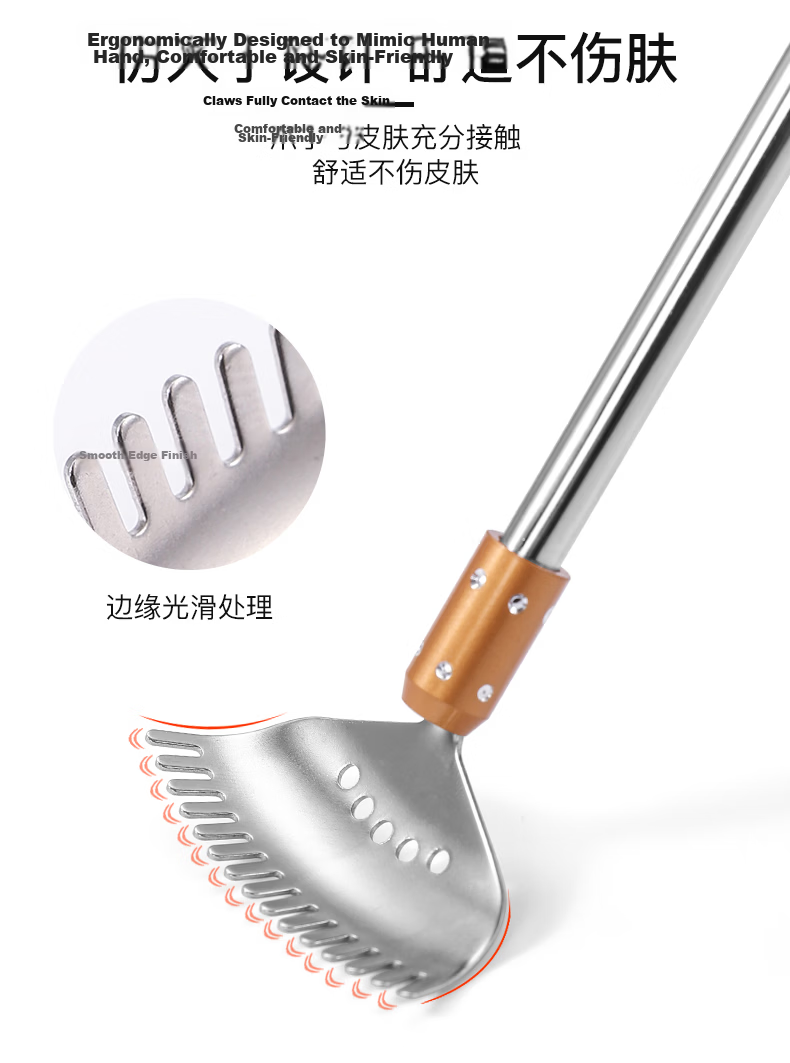Zhang Xiaoquan Retractable Itch Scratcher with Rolling Beads Stainless Steel Human Hand Design Back Scratcher for Elders RYBQR-2 Premium 3
