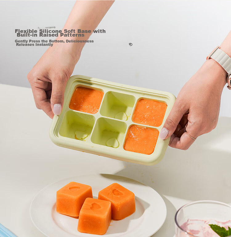 LOCK&LOCK Silicone Baby Food Ice Cube Tray, Infant Food Freezing And Storage Mold, Steamed Cake Mold for Children, Blue 6