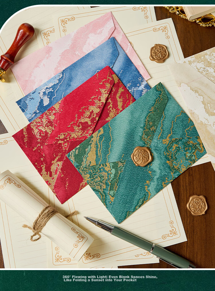 Kingdee Linen Envelopes and Stationery Set - Teacher's Day Gift Card with Gold Foil, High-End Creative Vintage Style Wax Seal, Romantic Letter Writing, Artistic Confession, 3 Envelopes, 10 Sheets, 3 W 4