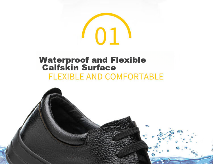 LAOGUANJIA Men's Safety Shoes Non-Slip Kitchen Chef Shoes Hotel Work Shoes Oil-Resistant Waterproof Lightweight Breathable Cowhide SRC Size 36 5
