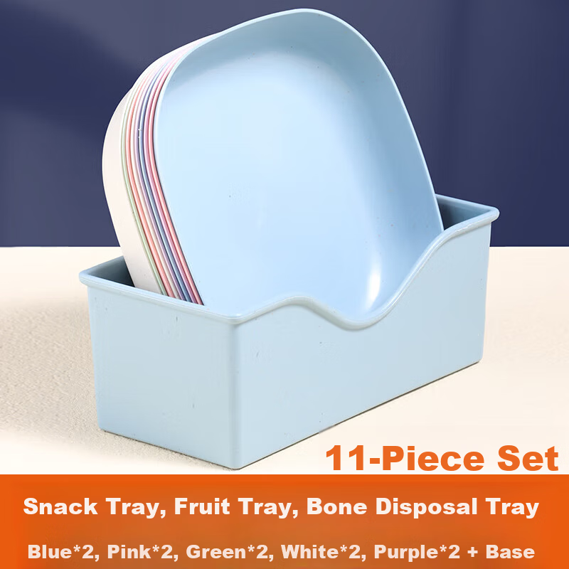 Baijie Bone Spitting Plate Bone Spitting Dish Fruit Plate Snack Plate Residue Plate Dried Fruit Plate Multi-Purpose Plate and Dish Mixed Color 11-Piece Set