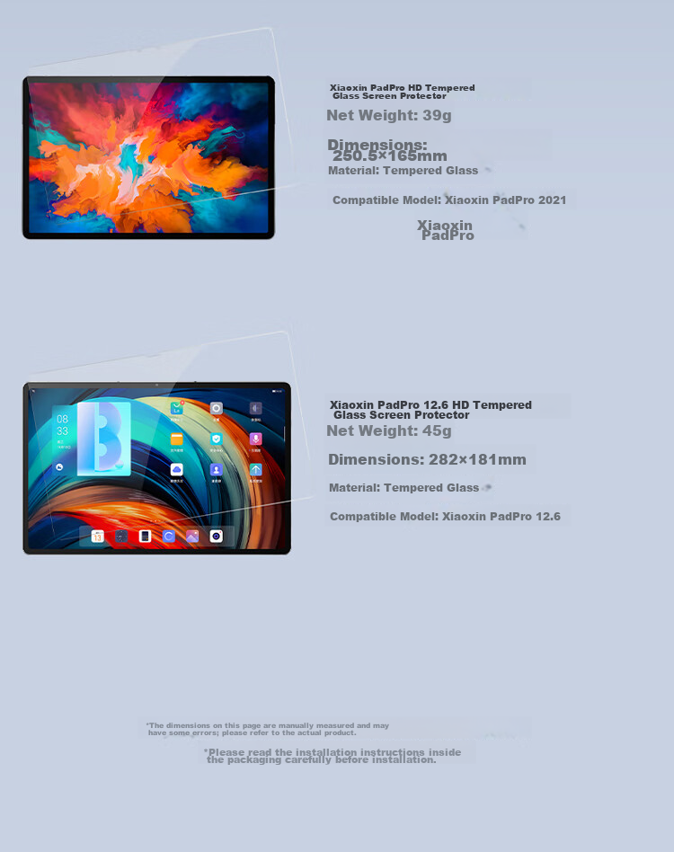 Lenovo Xiaoxin Pad2024 Tablet Screen Protector, Multi-Size Universal, Diamond-Grade Strength, HD Clear Tempered Glass Film 7