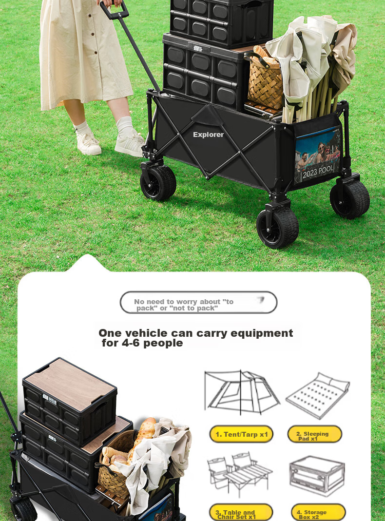 TAN XIAN ZHE Camping Cart Trolley Campsite Cart for Vendors, Kids, Grocery Shopping, And Pet Supplies 9