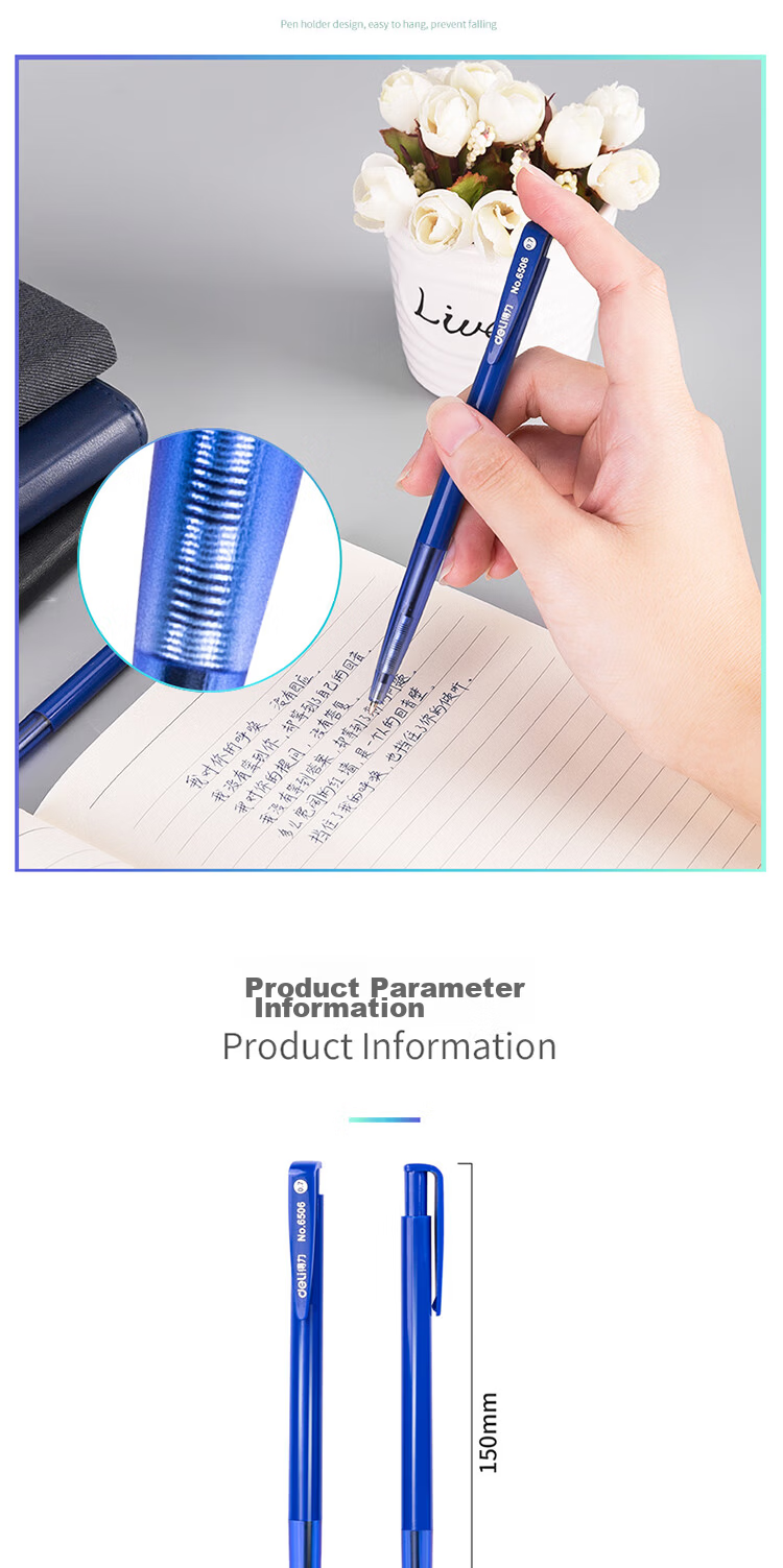 Deli Ballpoint Pen, Medium Oil Pen, 0.7mm Bullet Tip, Retractable Pen, Office Supplies, Blue, 40 Pieces/box, S303 6