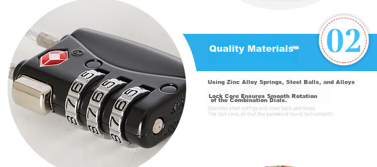 Aubin TSA Steel Cable Padlock Combination Lock Global Travel Luggage Lock Drawer Cabinet Lock 7608 Black 5