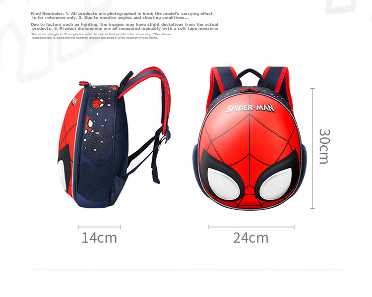 Disney Kids Backpack Kindergarten 3-6 Years Outdoor Lightweight Cartoon Boys Spiderman Reflective Shoulder Bag 13