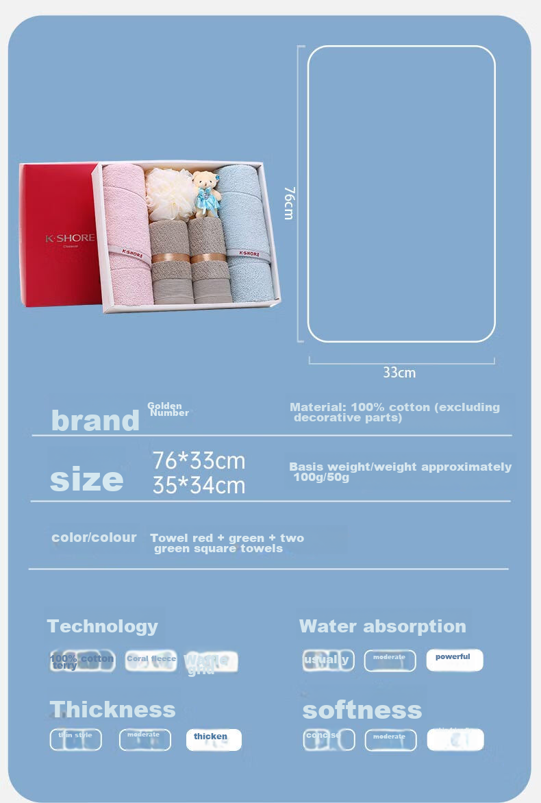 KING SHORE Pure Cotton Towel Gift Box, Class A All-Cotton Sports Face Towel, Return Gift, Business Gift, Employee Benefits, Towel Companion Gift 12