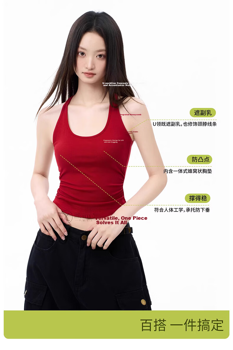 La Chapelle Red Racerback Tank Top with Built-in Padded Bra Summer Inner and Outer Wear Ancola Red S 6