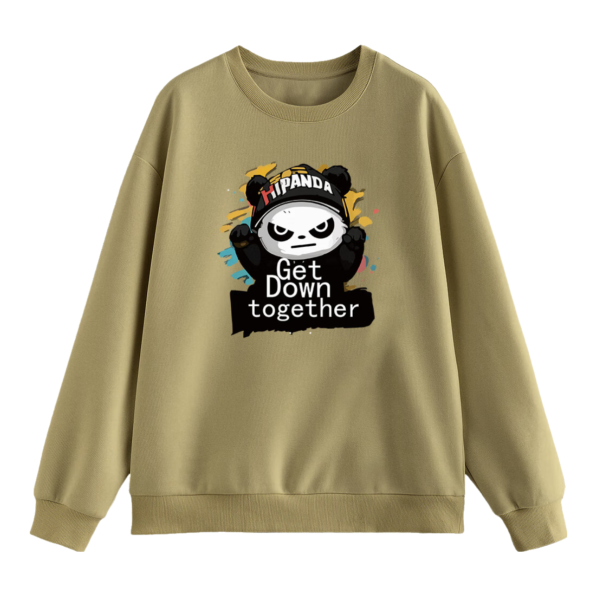 HIPANDA Hello Panda Sweatshirt for Men, Spring/summer 2026 Couple Style, Round Neck Trendy Brand Printed Loose Fashion Jacket, Army Green 2XL