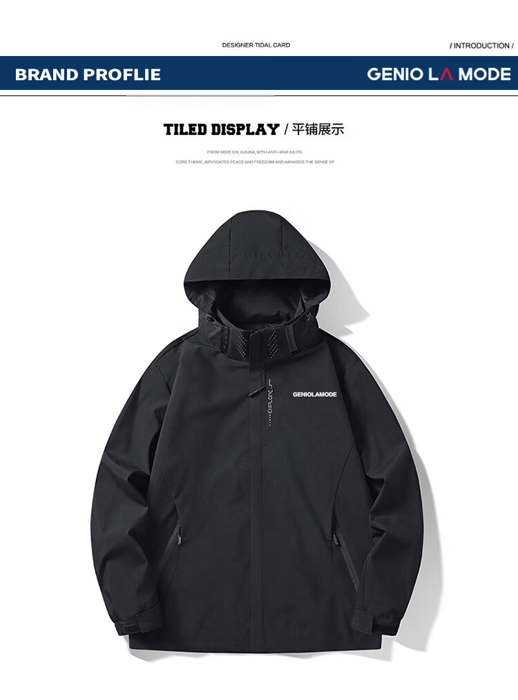GENIOLAMODE Men's Hooded Jacket, Windproof, Water-Repellent, Versatile Outdoor Sports Coat 7