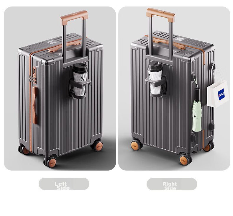 DULA Stylish Luggage with Cup Holder, Multifunctional Suitcase for Men And Women, Travel Case with Password Lock, Space Gray, 24 Inches 26
