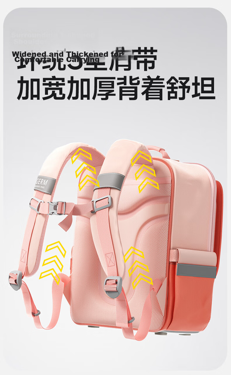 Germ Children's Backpack for Primary School Students, Lightweight for Grades One to Six, Large Capacity Schoolbag for Boys And Girls, Pink Cherry 7