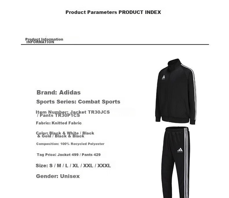 Adidas Men's Spring Running Sportswear Set, Windproof Jacket And Leggings Two-Piece Suit, Black And White, XL 1