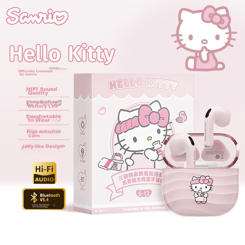 Chenfeng Sanrio Hello Kitty Semi-In-Ear Wireless Bluetooth Earphones Cute Style HD Call Music Headphones Girls Birthday Gift Compatible with Apple Huawei Xiaomi