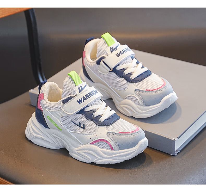 Warrior Girls' Soft Sole Casual Shoes Spring and Autumn Children's Sports Shoes WZ(CL)-0977 Black/White/Pink Size 29 10