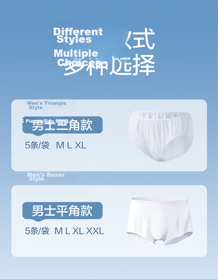 PurCotton Disposable Men's Cotton Underwear Travel Portable Business Trip Wash-Free Lint-Free Sterilized 1
