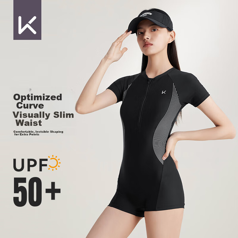 Keep Women's Professional One-Piece Square Leg Racing Conservative Plus Size Swimsuit 047 Black L