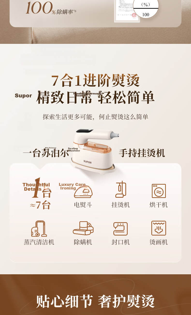 SUPOR Titanium Enhanced Fabric Care Handheld Garment Steamer 75g/min High Steam 130ml Water Tank Portable Home Iron 925APro 17
