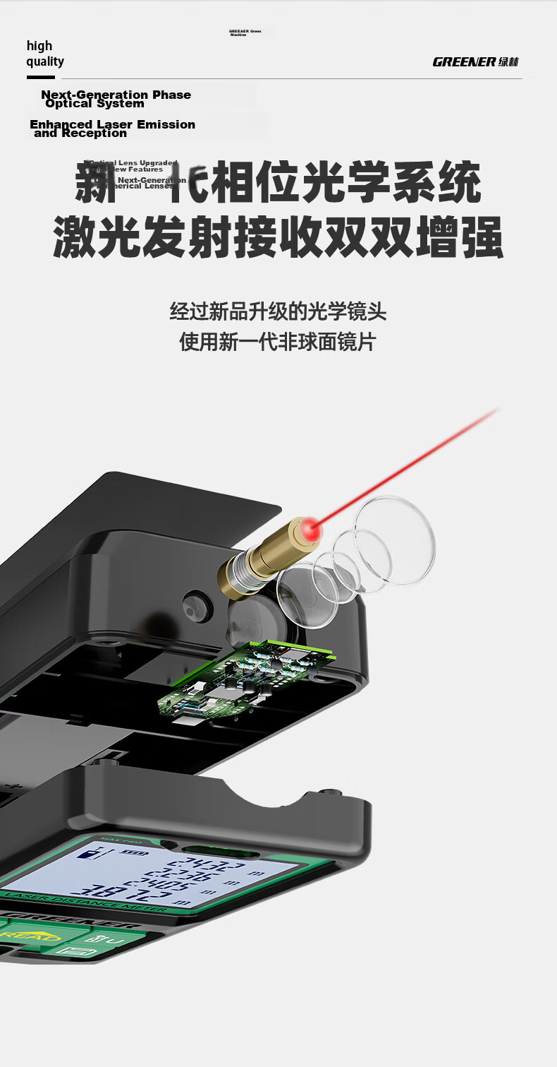 GREENER Laser Distance Meter Infrared Measuring Electronic Ruler Room Measuring Tool, Millimeter Accuracy 50 Meters Dual Horizontal Bubbles 7