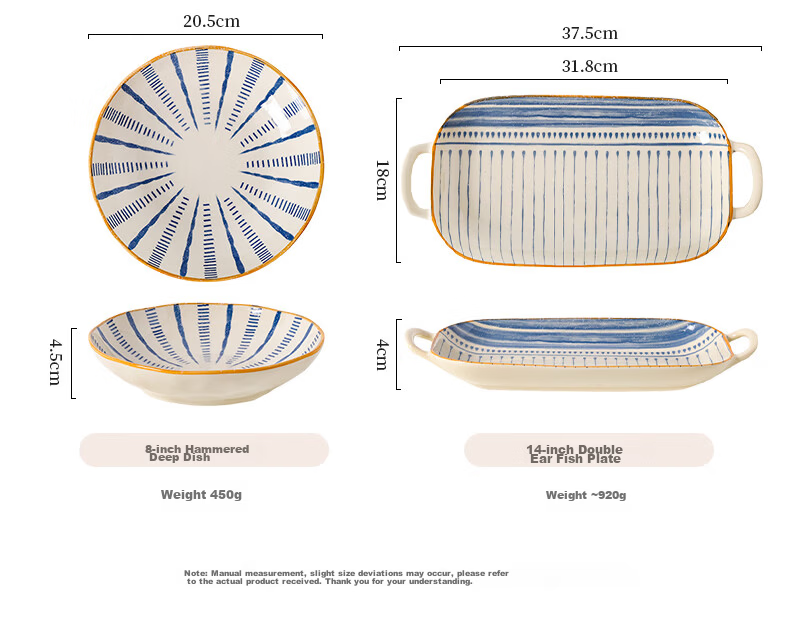 TREEJACK Japanese Style Underglaze Color Ceramic Bowl and Plate Set Housewarming Gift Rice Bowl Plate Chopsticks Tableware 24