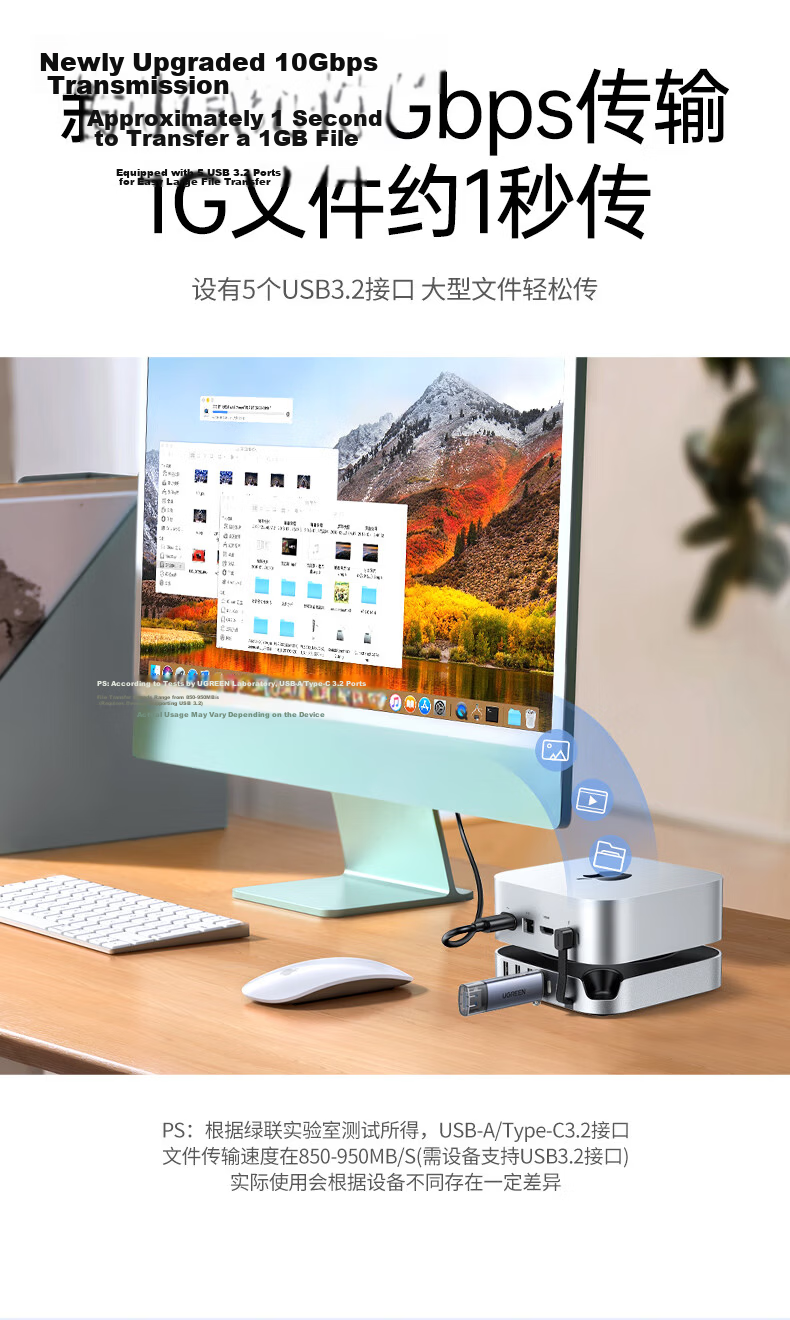 UGREEN TB5 Thunderbolt 5 Hard Drive Enclosure Dock for Mac mini M4 Expansion Dock M.2 SSD 120GB Transfer 8TB Expansion Compatible with M4/M4 Pro Host 9