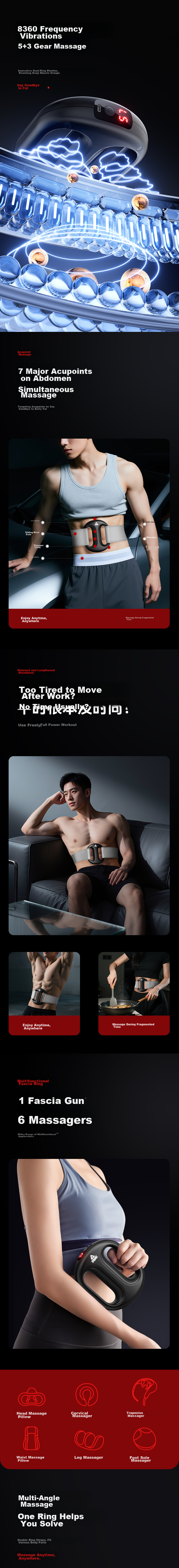 PEAK Fascia Gun Fat Burning Massager Shaking Machine Lazy Waist Abdomen Muscle Fat Reduction Slimming Belt Full Body Vibration Massage Fitness Neck Wrap Valentine's Day Gift for Men 6