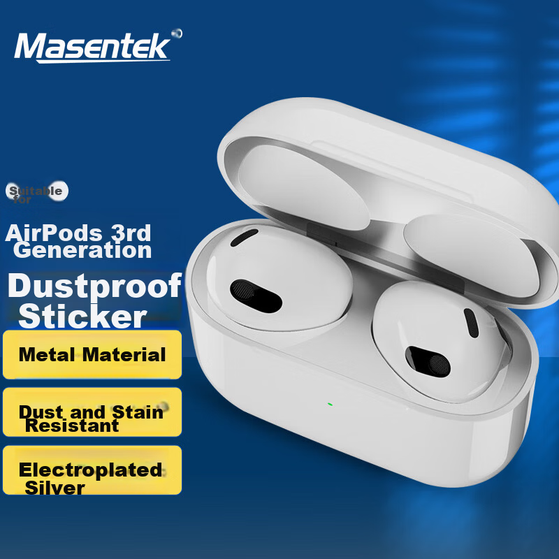 Masentek Metal Dustproof Protective Film Sticker for Apple AirPods 3rd Generation Wireless Bluetooth Charging Case Pro 1/2/4 Cleaning Accessories