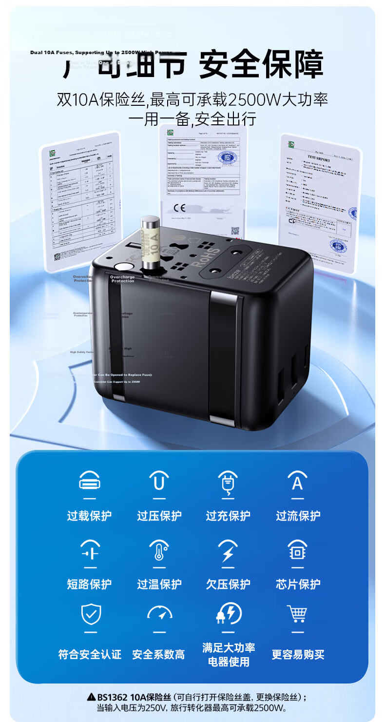 BIAZE PD35W Fast Charging International Travel Adapter Multi-Country Universal Travel Socket Multi-Functional Converter UK EU US AU JP KR SG Compatible 3A2C No Switch 14