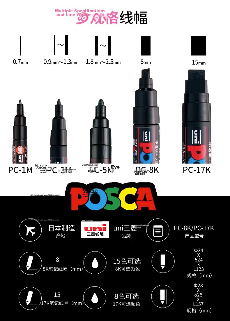 Uni Mitsubishi POSCA Acrylic Marker (Extra Large) Red Single PC-17K Brush for Posters, Advertising Signs, Drawing, Hand-Drawing, Graffiti, Painting, Watercolor, Graduatio 3