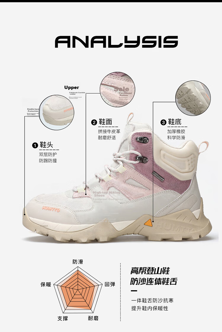 HUMTTO High-Top Waterproof Hiking Boots for Women, Non-Slip Shock-Absorbing Outdoor Trail Walking Climbing Shoes, Beige, Size 39 8