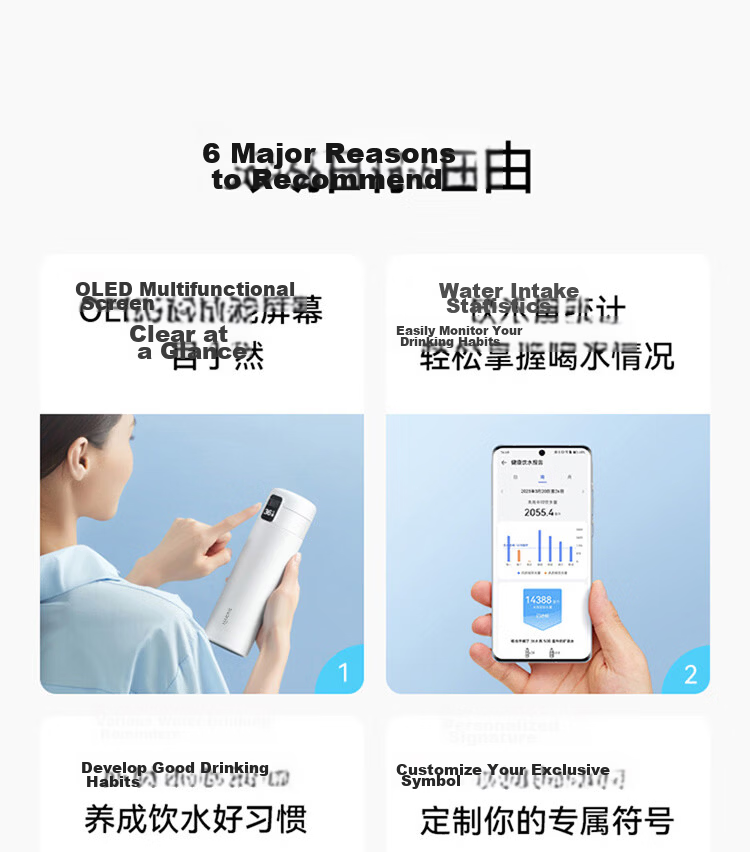Hongmeng Smart Choice Haers Insulated Stainless Steel Large Capacity Smart Flip Lid Water Bottle Business Teacher's Day Gift for Men and Women 2