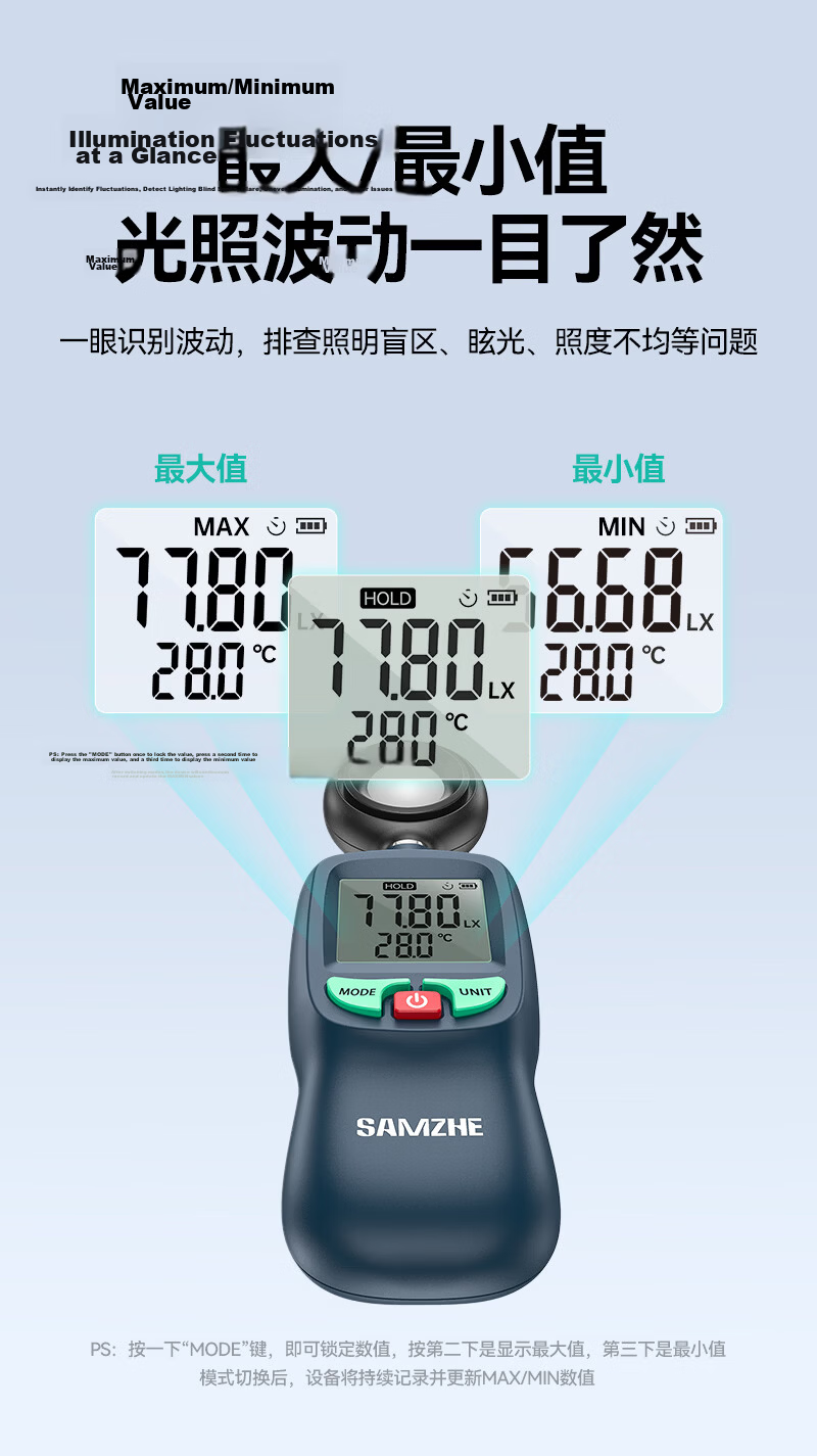 SAMZHE Digital Anemometer High-Precision Wind Temperature and Speed Meter Handheld Wind Speed Sensor SZ-FS01 10