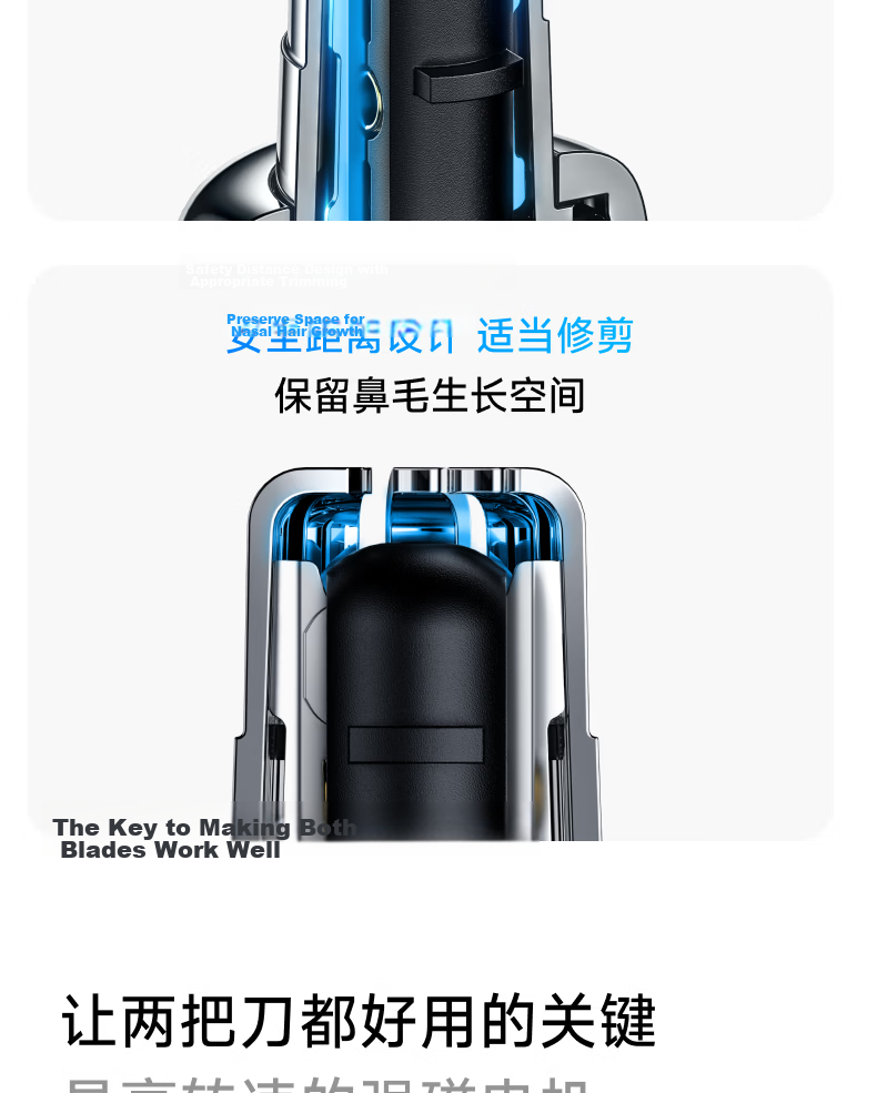 Yoose Electric Shaver And Nose Hair Trimmer, Portable Two-In Razor for Men, Birthday Gift for Boyfriend Or Husband, Xiaomofang D1-T Klein Blue 13