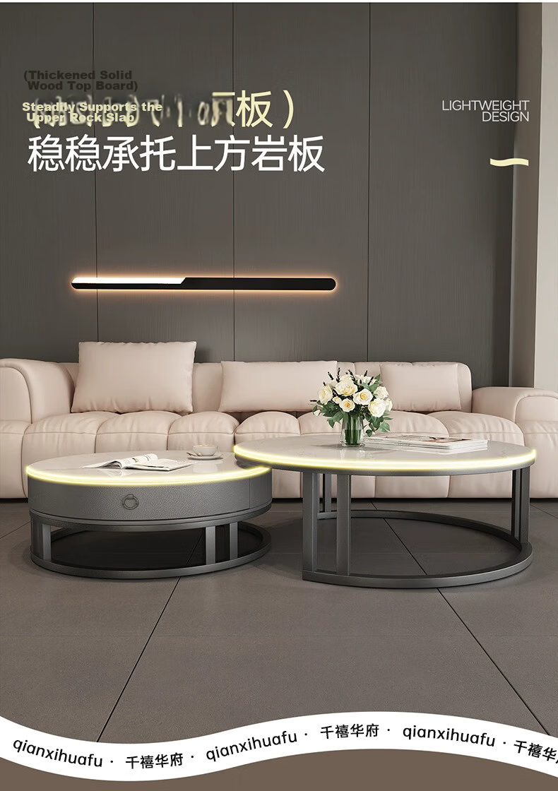 Millennium Huafu Luxury Living Room Coffee Table 2026 New Rock Slab Coffee Table Small Apartment Home Gray 60 White 80 Black 11