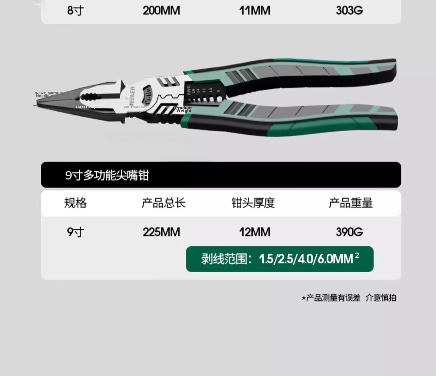 GREENER Steel Wire Pliers Industrial Grade High Hardness Multi-Functional Electrician's 8-Inch Pliers 23