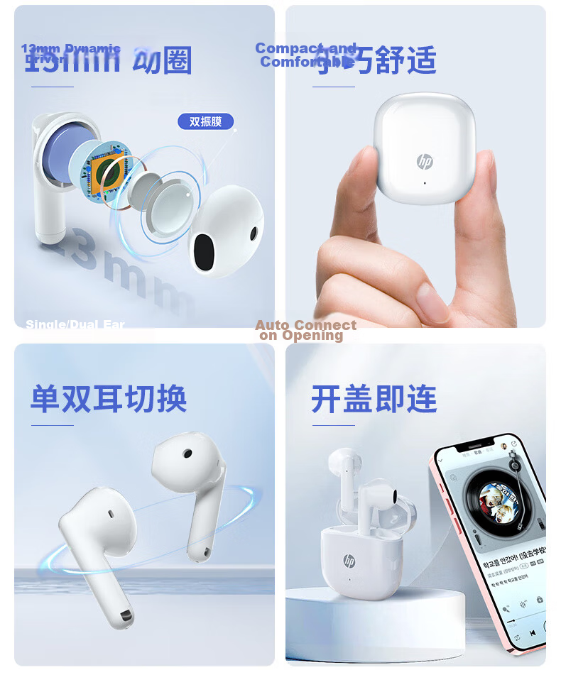 HP H10K Semi In-Ear Bluetooth Headphones, Upgraded to Bluetooth 5.4, for Music And Gaming with Low Latency, Sports Smart Earphones Compatible with Apple, Huawei, Xiaomi, OPPO Phones 3