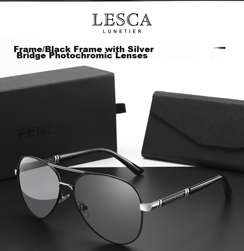 LESCA LUNETIER Driving Polarized Sunglasses for Men, UV Protection, Black Gold Frame with Gray Lenses (For Daytime Use), Father's Choice 15