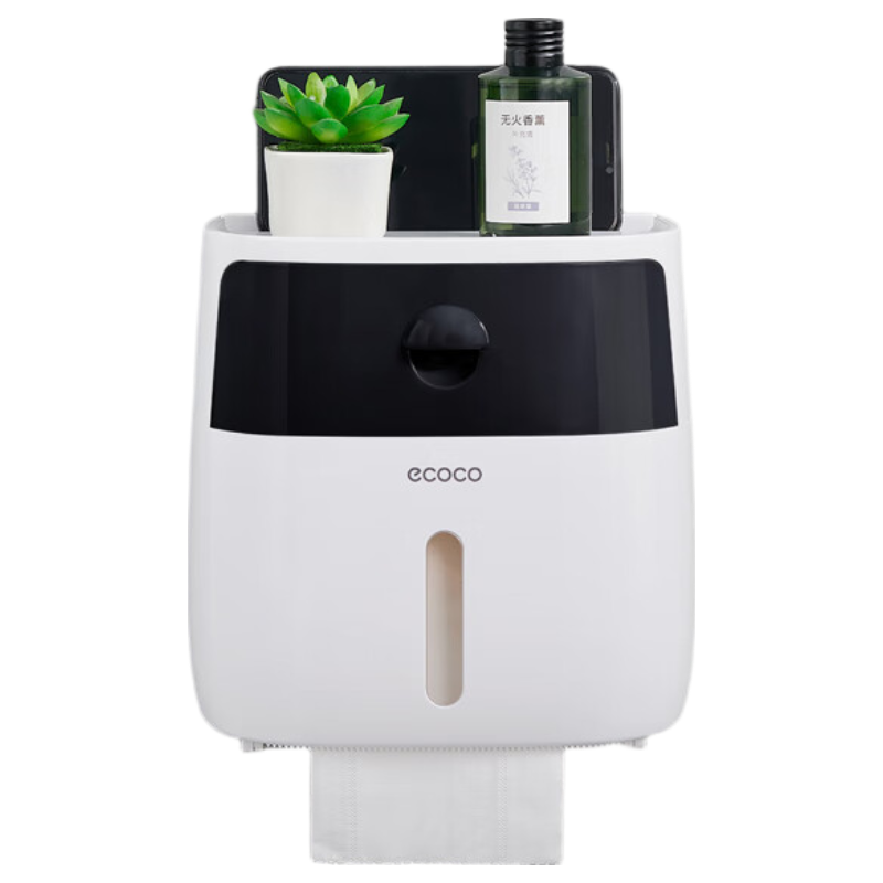 Ecoco Bathroom Tissue Box Holder, No Drilling Required, Wall-Mounted, Waterproof, Double-Layer Large Capacity Toilet Paper Dispenser