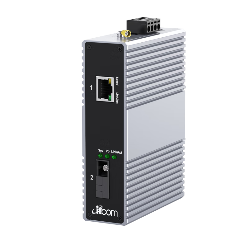 Itcom Industrial-Grade Fiber Optic Transceiver, Gigabit Single-Mode Single-Fiber 1 Optical 1 Electrical DIN Rail-Style Optoelectronic Converter, Power Not Included IT168-3500