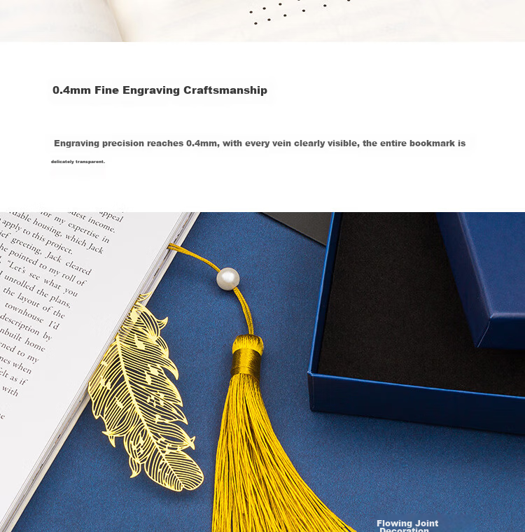 TIANSE Brass Feather Bookmark Gift Box, Creative Graduation Souvenir for Female Teachers to Give to Whole Class, Metal Vintage-Style Book Clip, Party Favor Gift for Birthday And Annual Meetings TS-5855 Feather 3