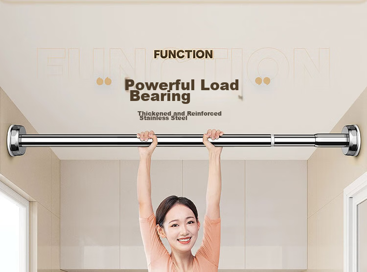 Futuristic Telescopic Clothes Drying Rod No-Drill Balcony Clothes Rack Stainless Steel Shower Curtain Rod Wardrobe Hanging Rod Support 70-120cm 13