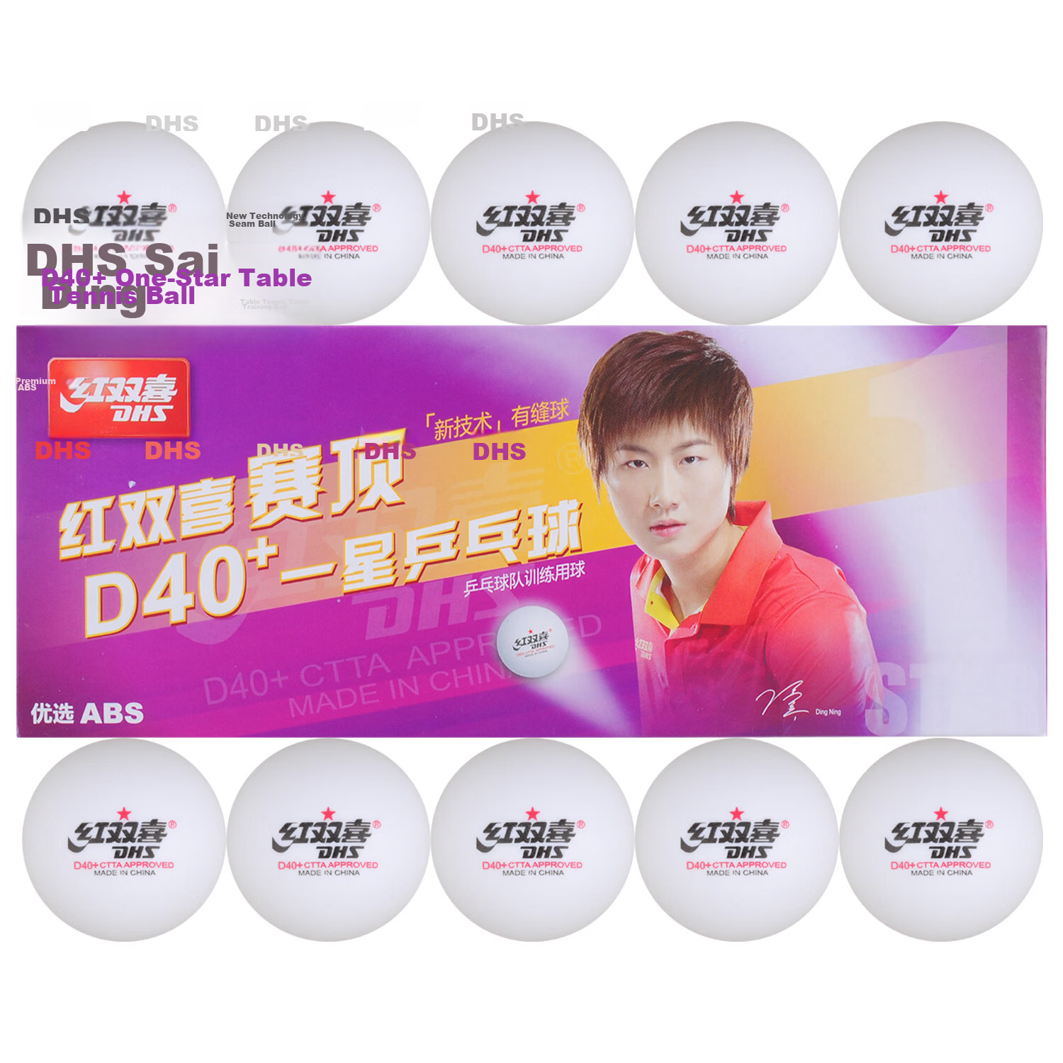 DHS Table Tennis Balls 1-Star 40+ ABS White 10-Pack Training Balls