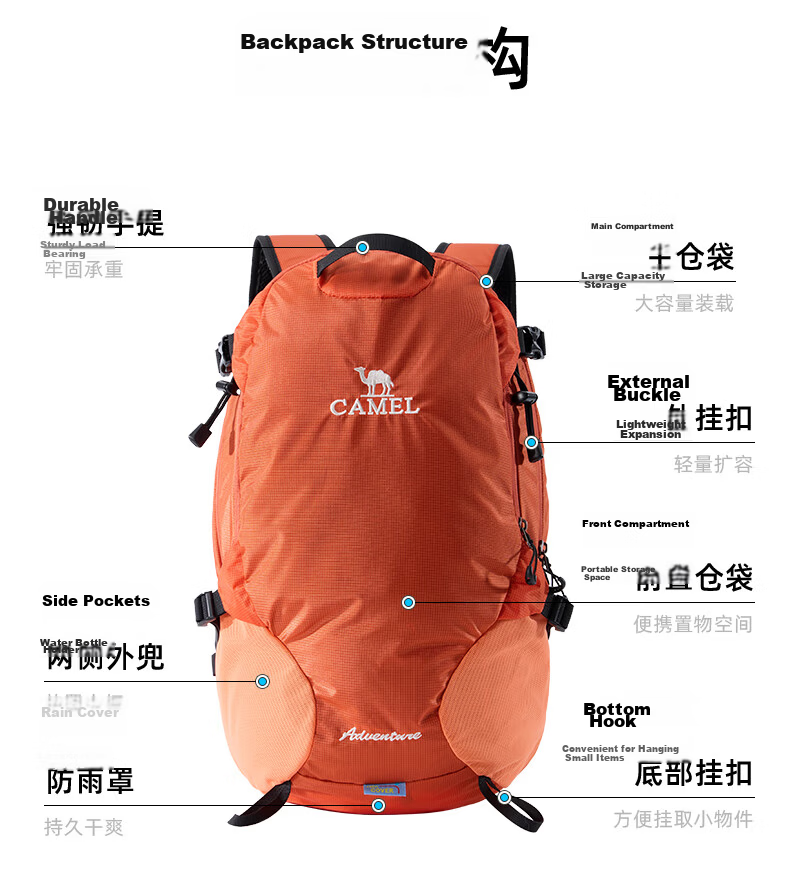 CAMEL [Poxiao] Lightweight Hiking Backpack for Women, Outdoor Trekking Backpack, Casual Travel Mountaineering Backpack for Men, 7148 8